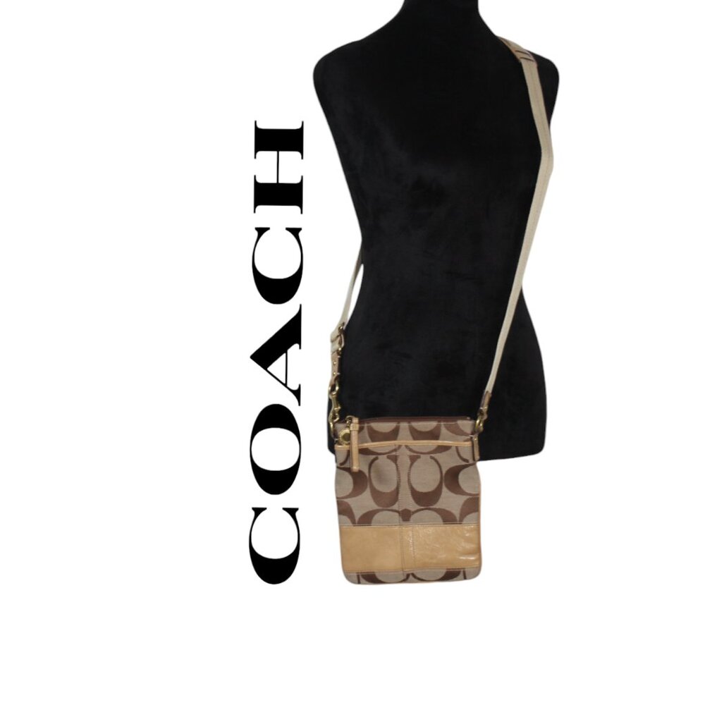 Coach Signature Swingpack Crossbody Shoulder Bag Jacquard Leather